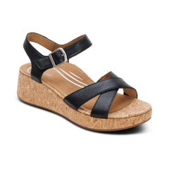 Flora Adjustable Quarter Strap Wedge - Black
