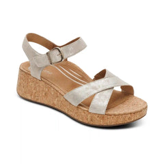 Flora Adjustable Quarter Strap Wedge - Champagne