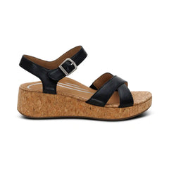 Flora Adjustable Quarter Strap Wedge  - Black