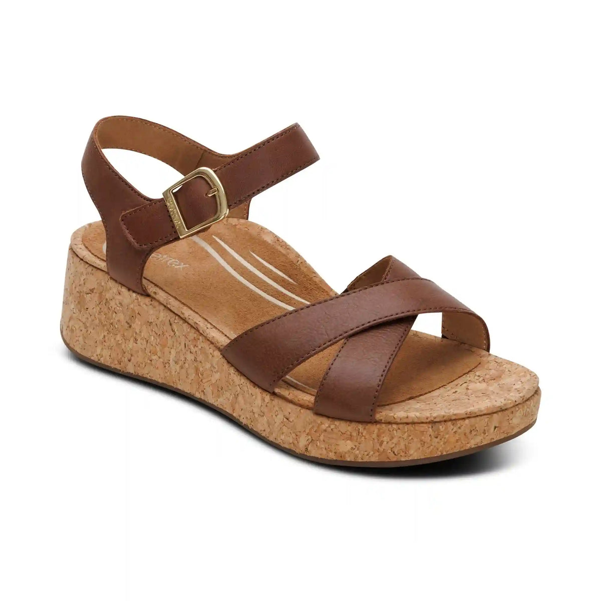 Flora Adjustable Quarter Strap Wedge  - Brown